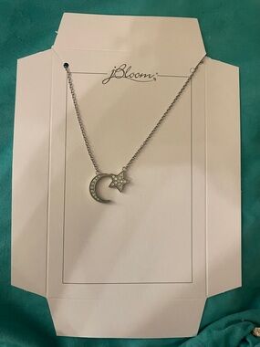 JBloom- Silver Crescent Moon and Star Pendant Necklace - Silver